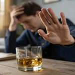odstawienie alkoholu facet pokazujący stop alkoholowi