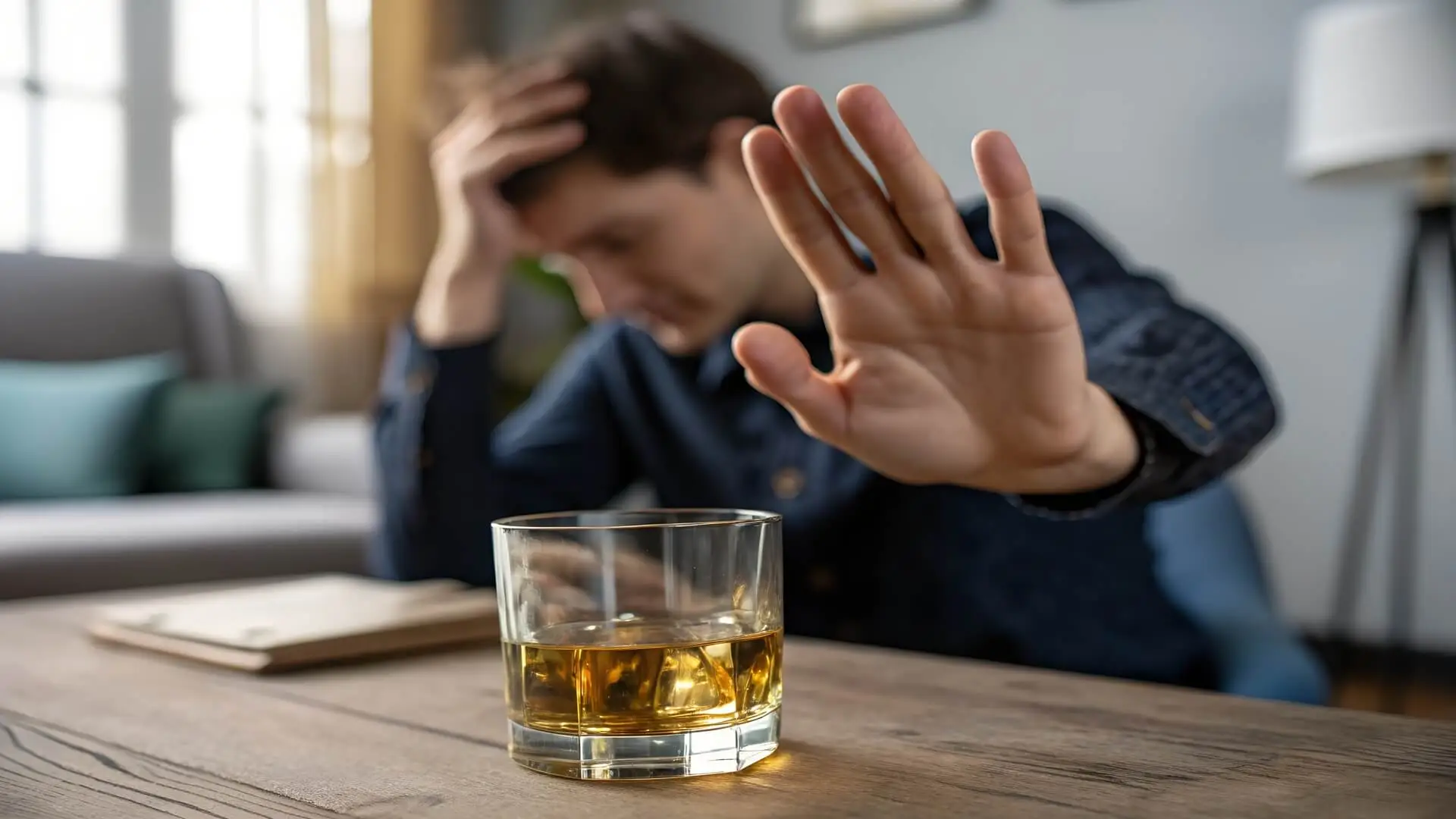 odstawienie alkoholu facet pokazujący stop alkoholowi